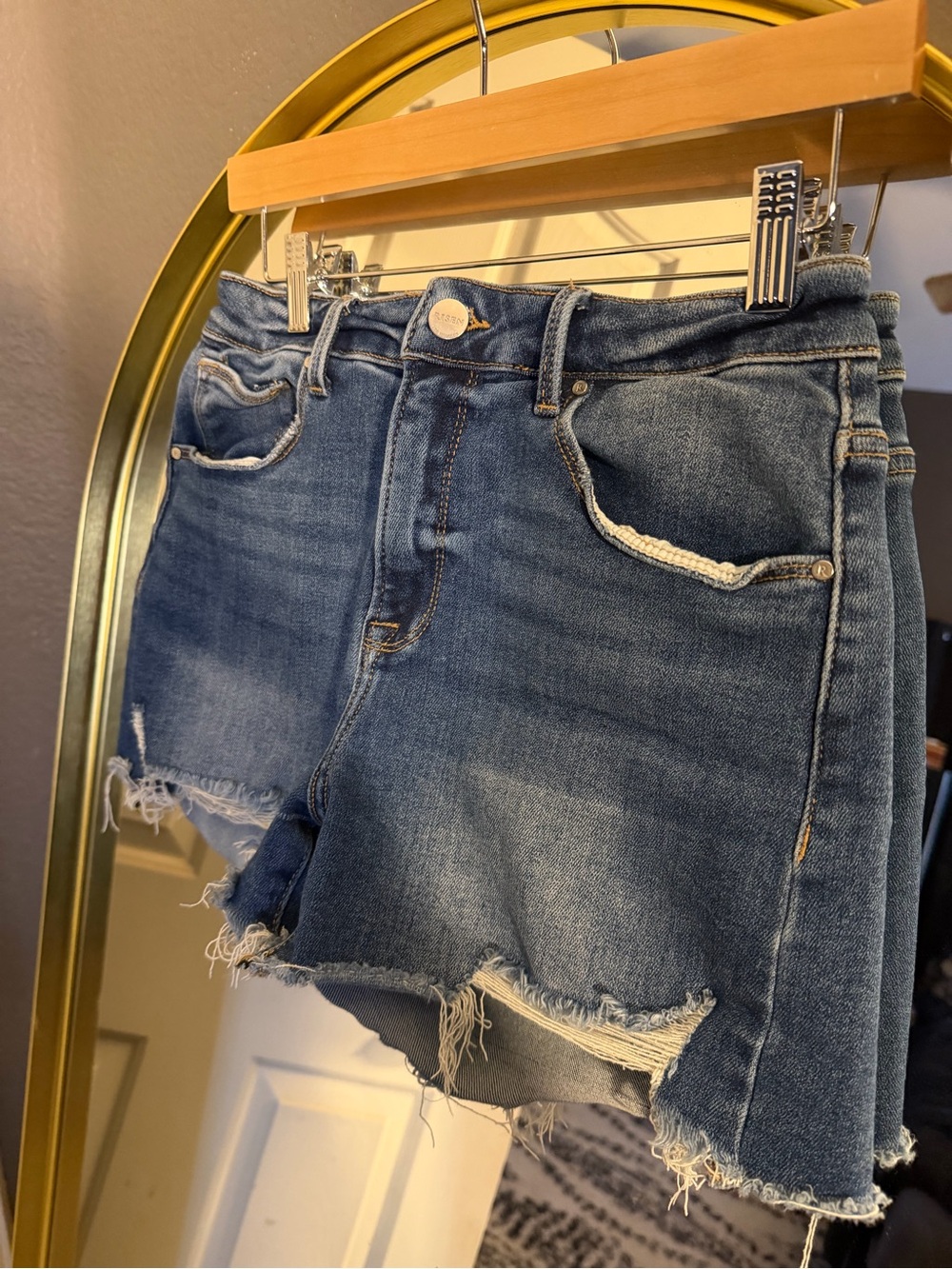 Risen Denim Distressed High-Rise Women’s Shorts - Blue